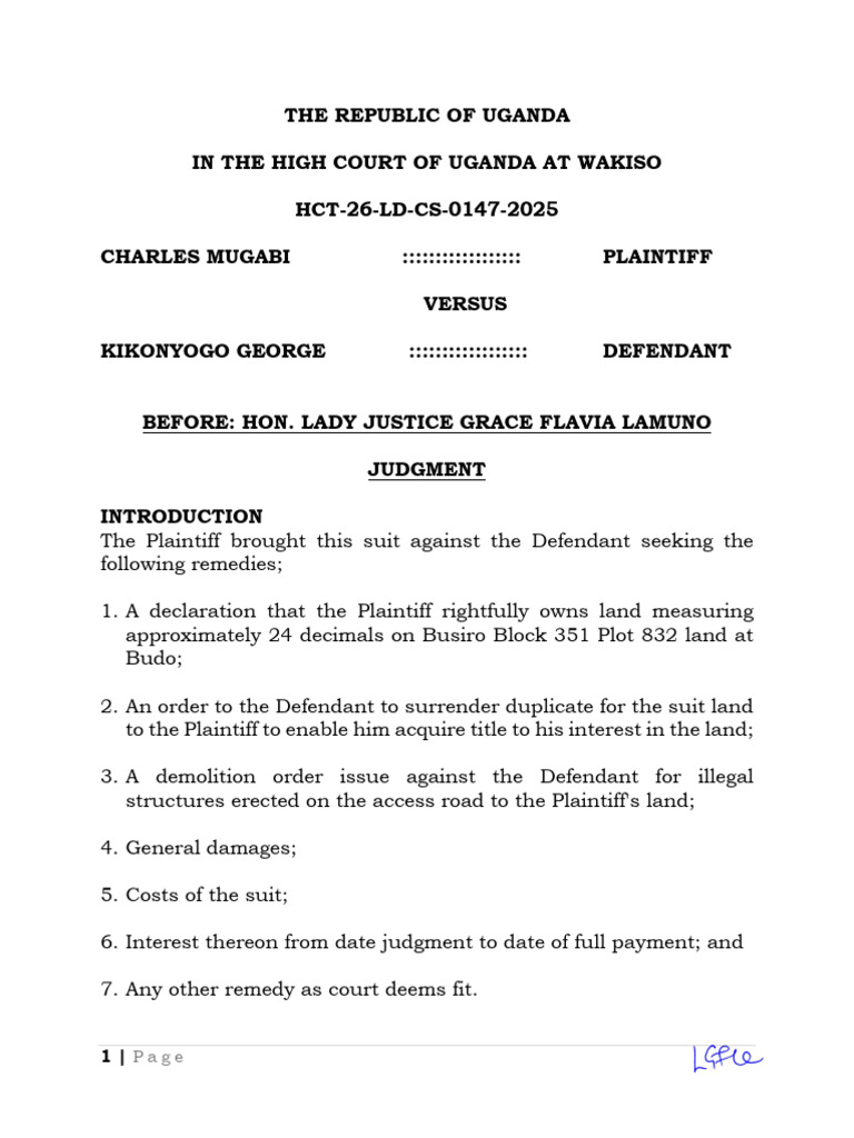 Land Ownership Dispute in Uganda Case | PDF | Burden Of Proof (Law ...