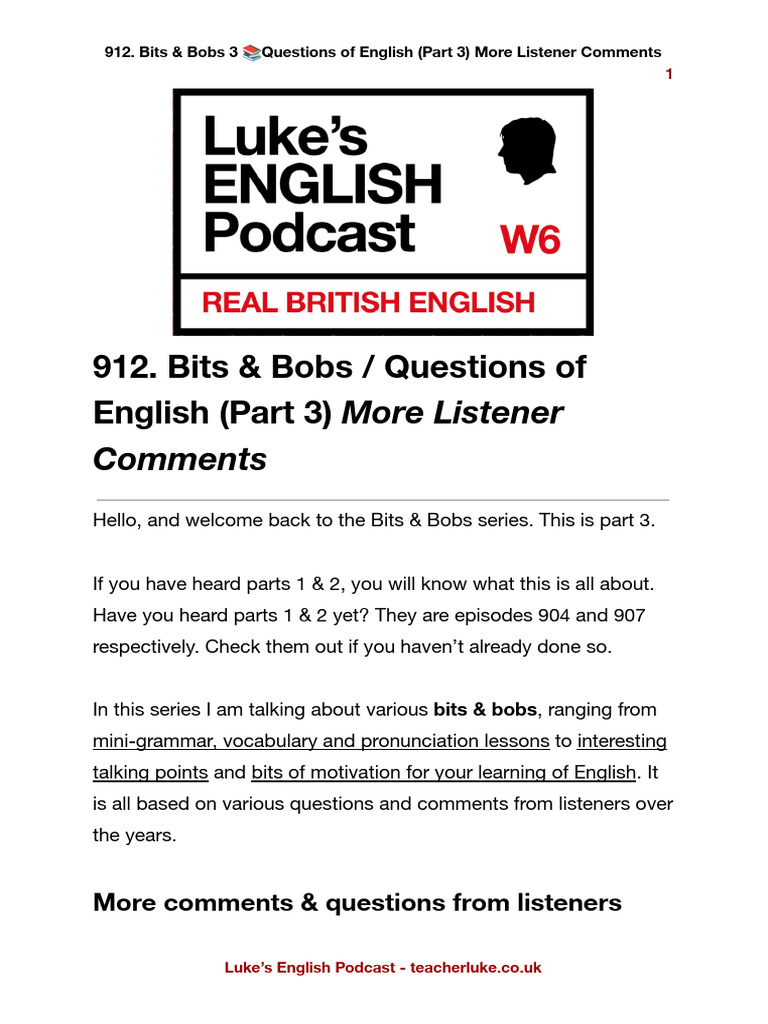 Bits Bobs 3 Questions of English Part 3 More Listener Comments | PDF ...