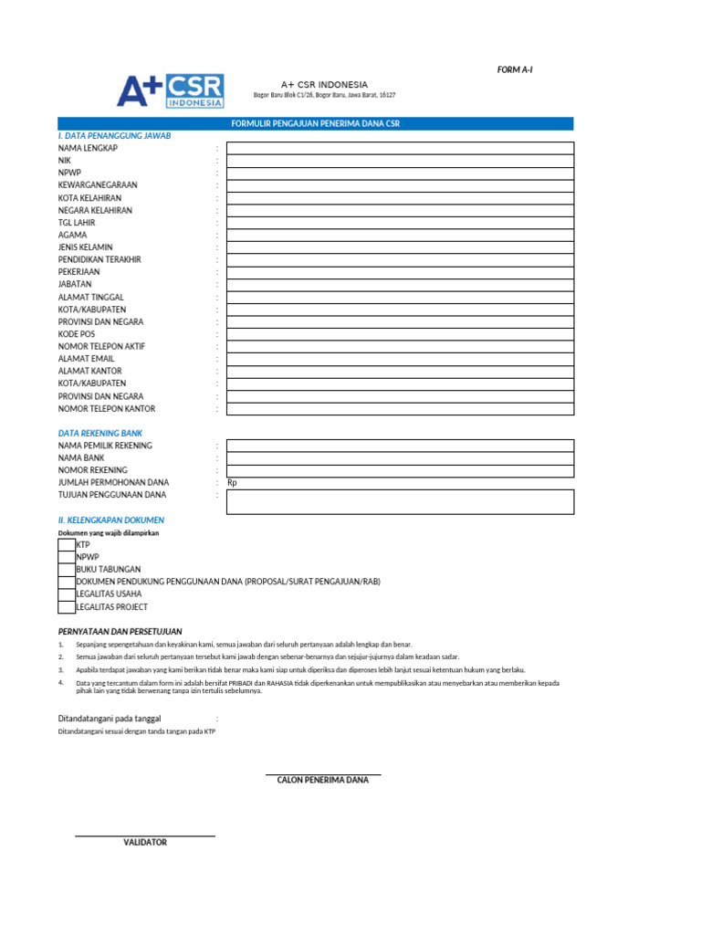 Formulir Pengajuan Dana CSR A+ | PDF