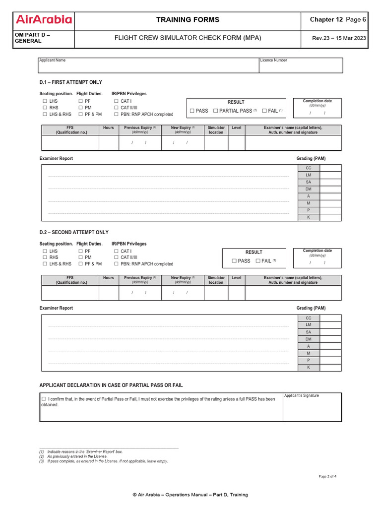 Flight Crew Simulator Check Form | PDF | Aircraft | Transport Safety