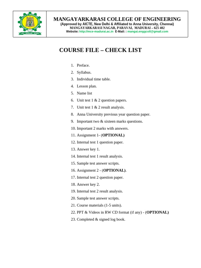 Comprehensive Course Checklist Guide | PDF