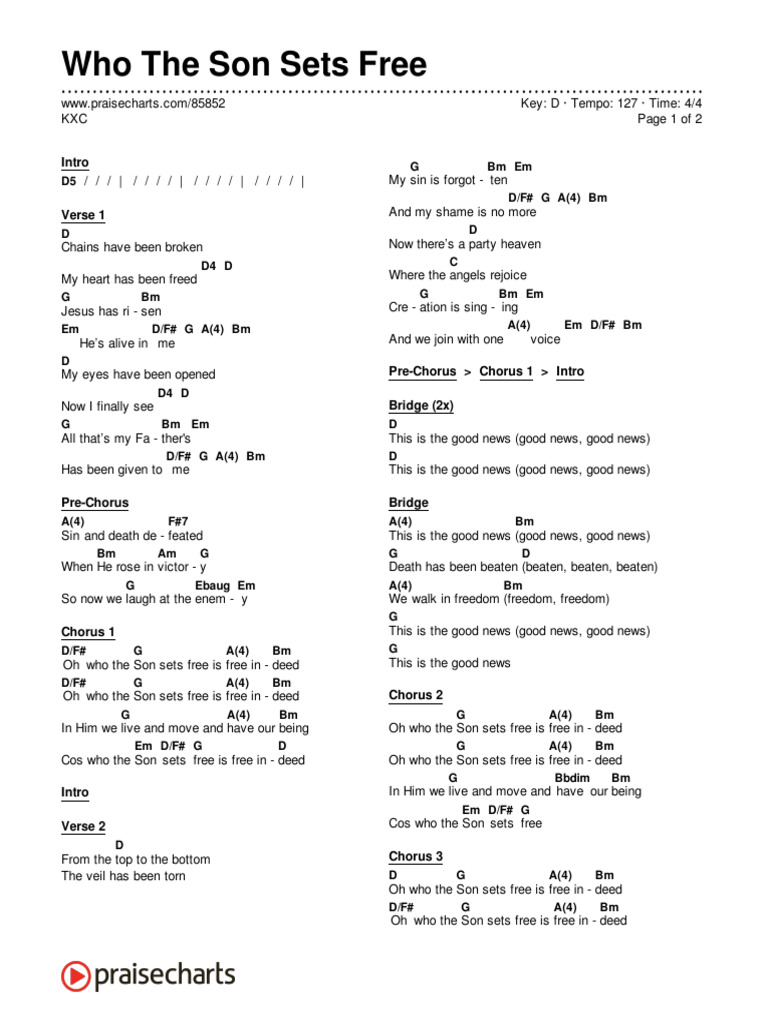 Who The Son Sets Free (KXC) Chord Chart - D - 2 Column Layout | PDF ...