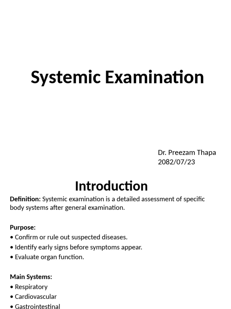 Systemic Examination Guide for Clinicians | PDF | Physical Examination ...