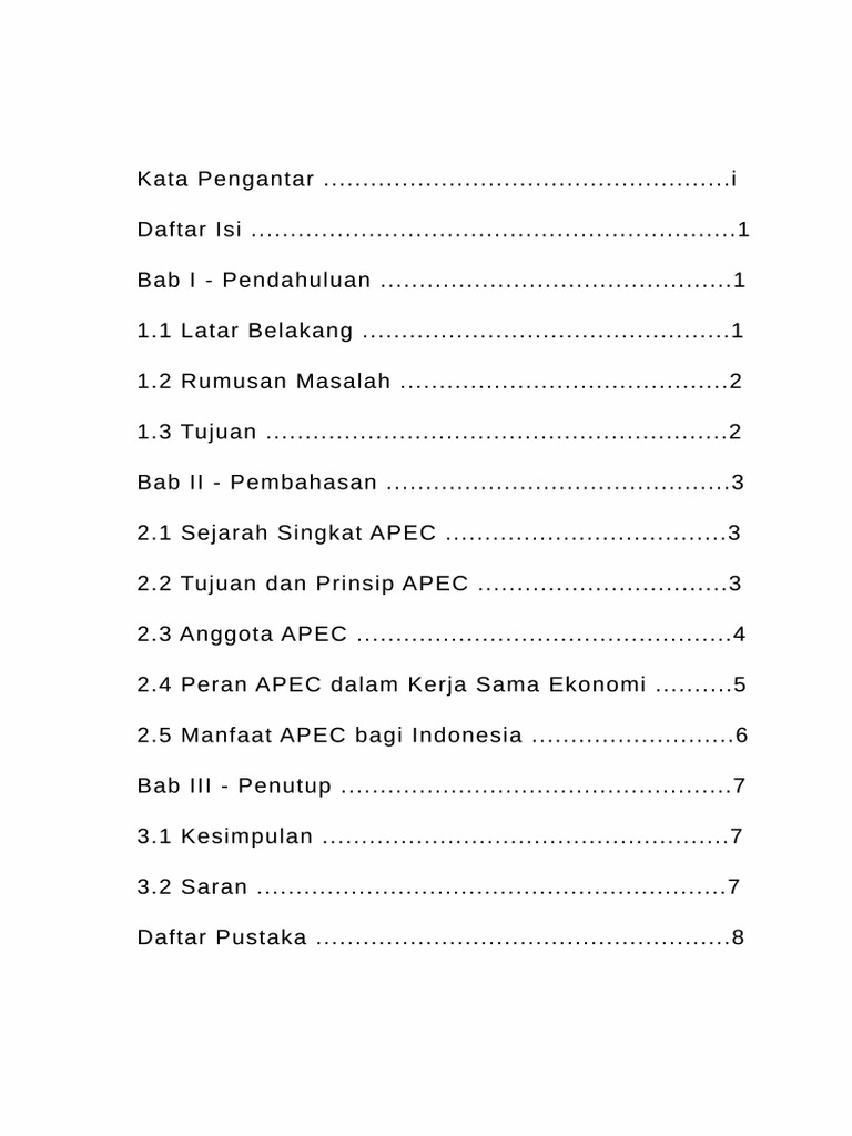 Berikut Adalah Contoh Daftar Isi Beserta Nomor Halaman Untuk Dokumen ...