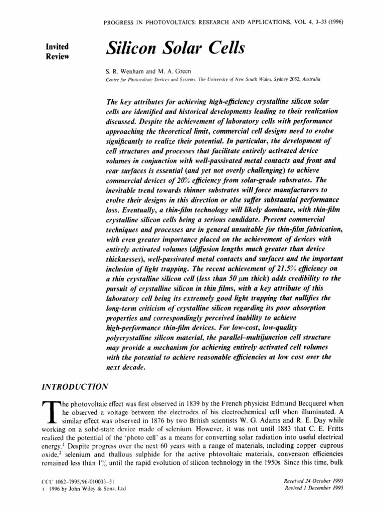 Progress in Photovoltaics - January February 1996 - Wenham - Silicon ...