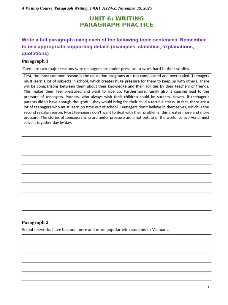 Paragraph Writing Practice Guide | PDF | Adolescence | Reason