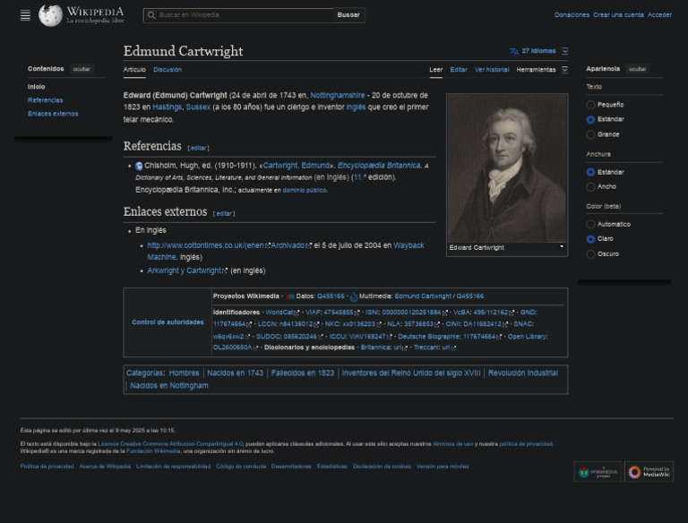 Inventor del telar mecánico: Cartwright | PDF | Wikipedia ...