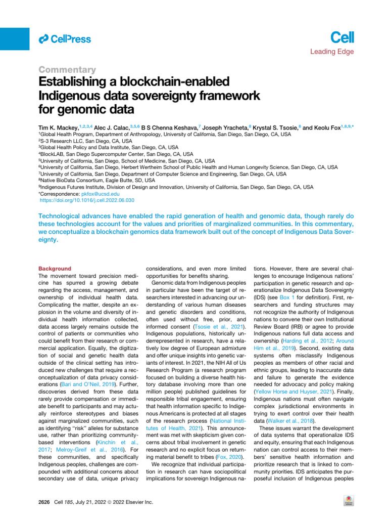 Establishing A Blockchain-Enabled Indigenous Data Sovereignty Framework ...