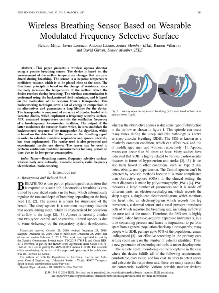 Wireless Breathing Sensor for Apnoea Detection | PDF | Sampling (Signal ...