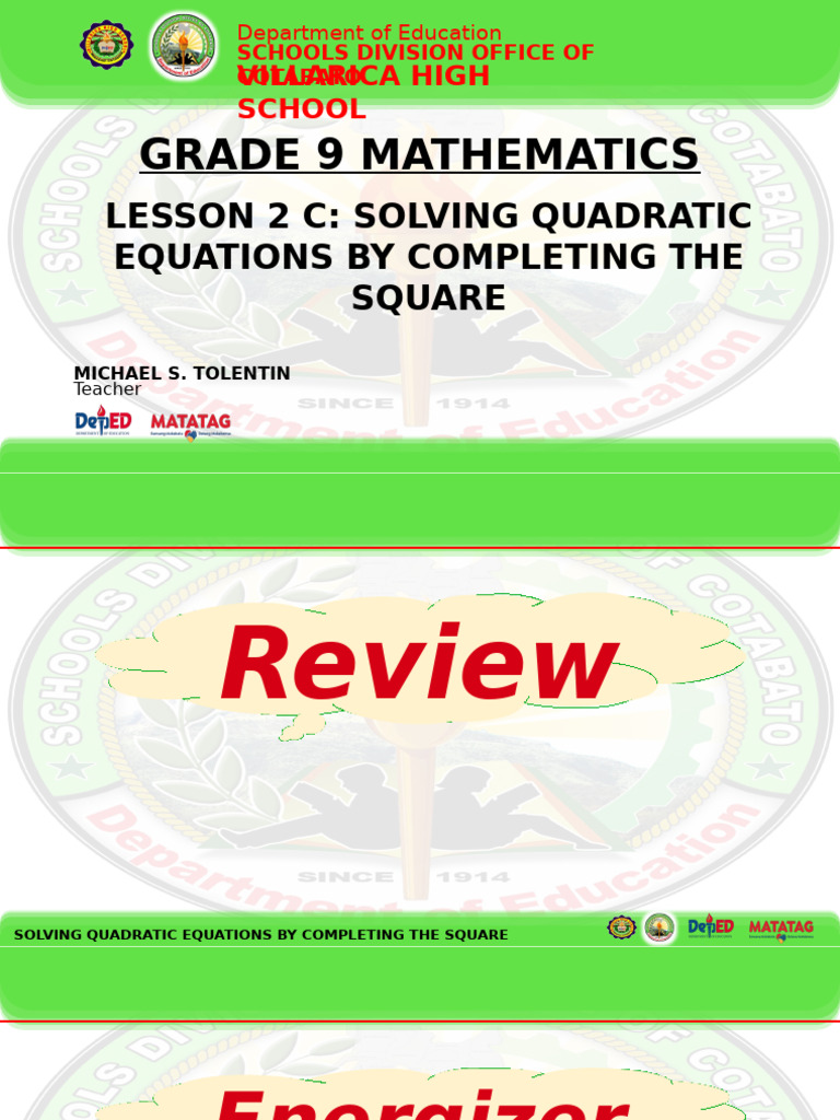 Lesson 2c - Solving Quadratic Equations by Completing The Square | PDF ...