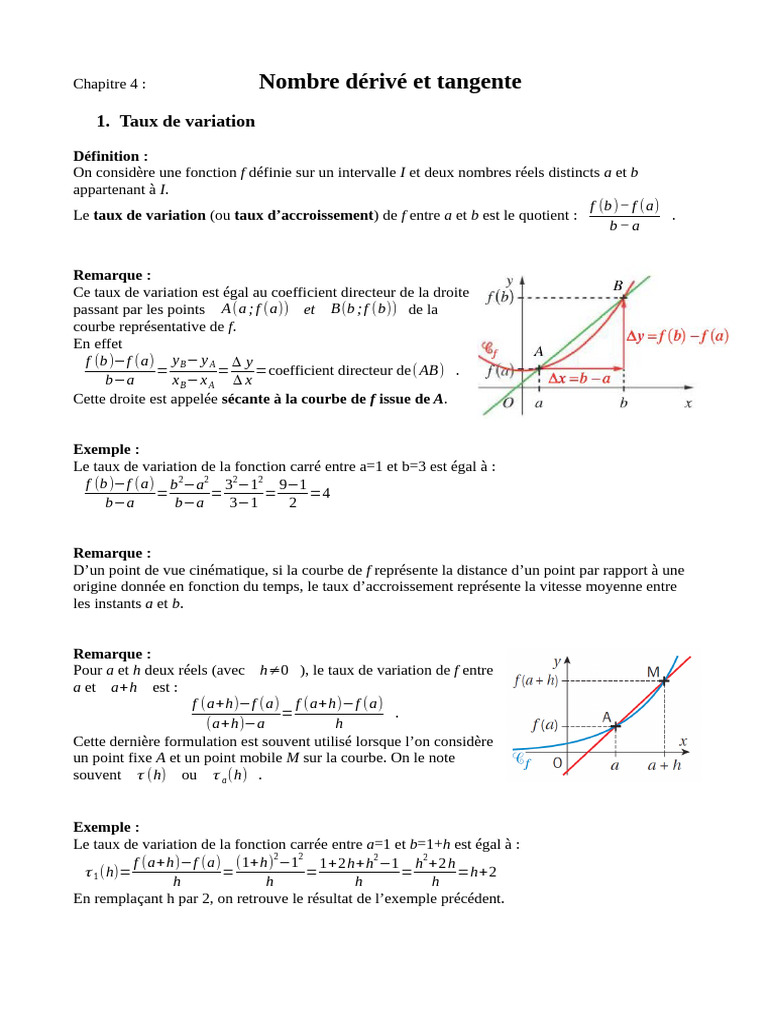 Taux de Variation et Dérivées en Mathématiques | PDF | Tangente ...