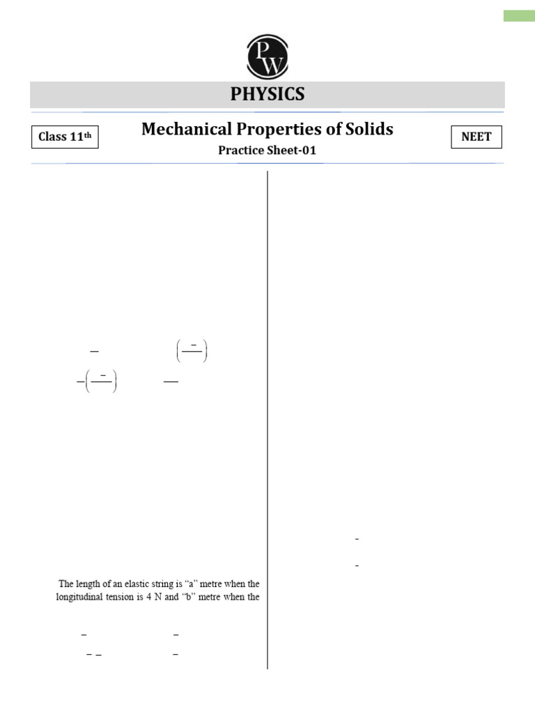 Mechanical Properties of Solids Practice | PDF | Deformation ...