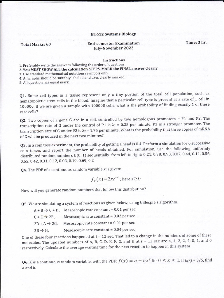 BT612 EndSem Solution | PDF
