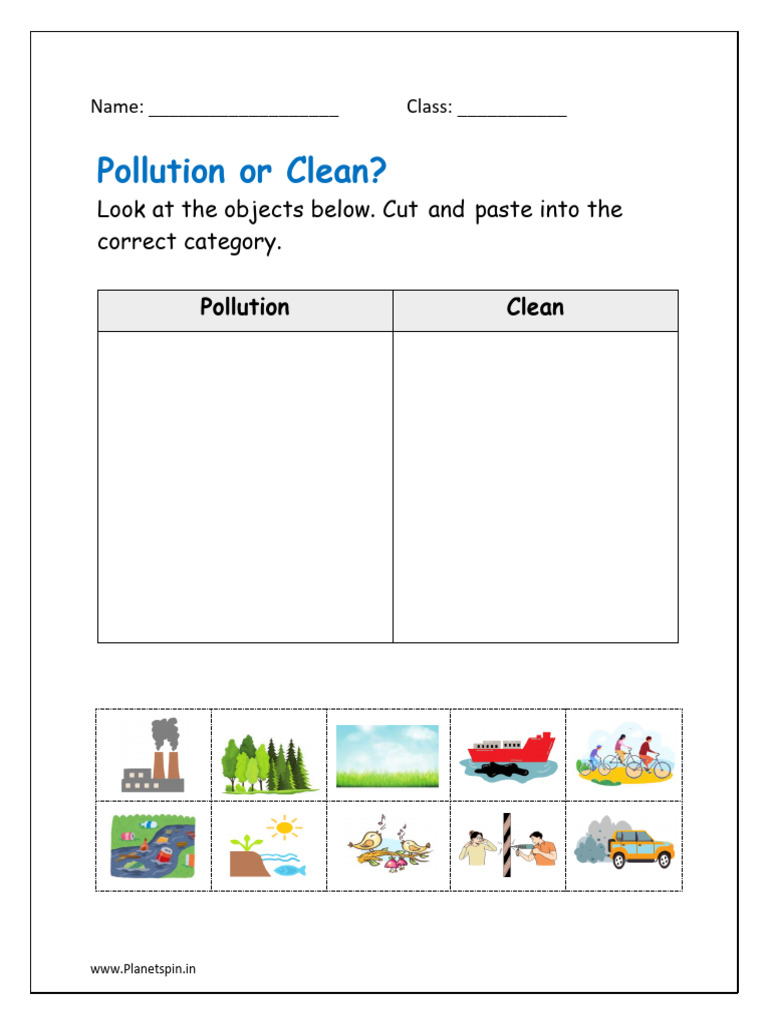 Cut Paste Objects in Pollution or Clean Worksheet | PDF