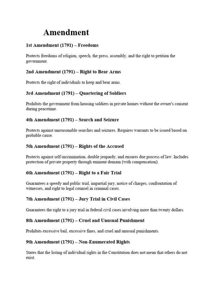 Overview of U.S. Constitutional Amendments | PDF | Suffrage | Eighth ...