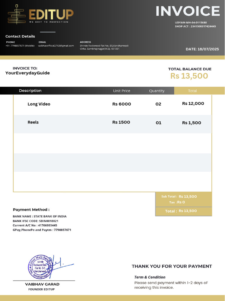 Invoice Yeg July | PDF