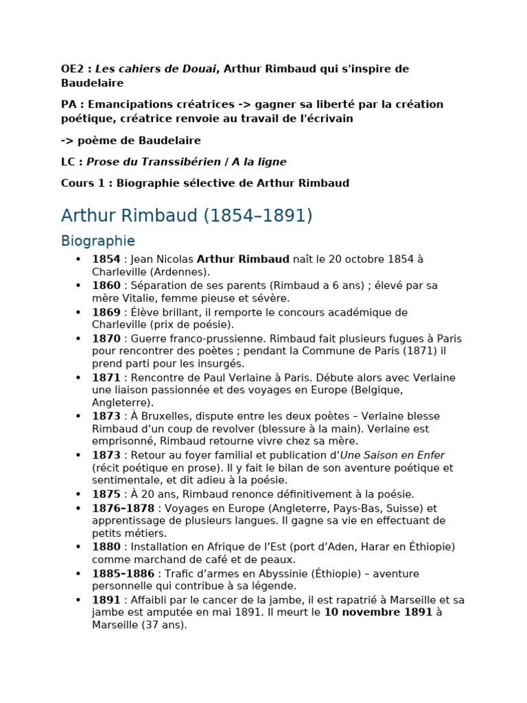 Rimbaud : Vie, Œuvres et Influence Poétique | PDF | Arthur Rimbaud | Poésie