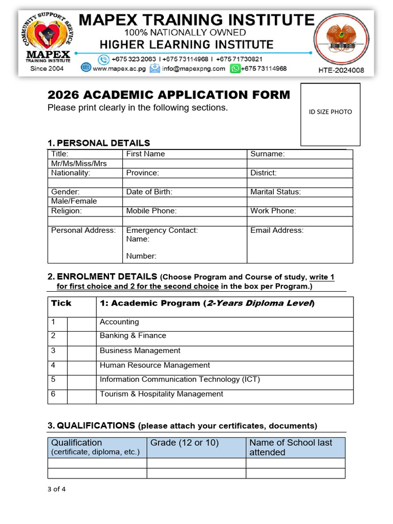 2026 - Academic Course Application Form New | PDF