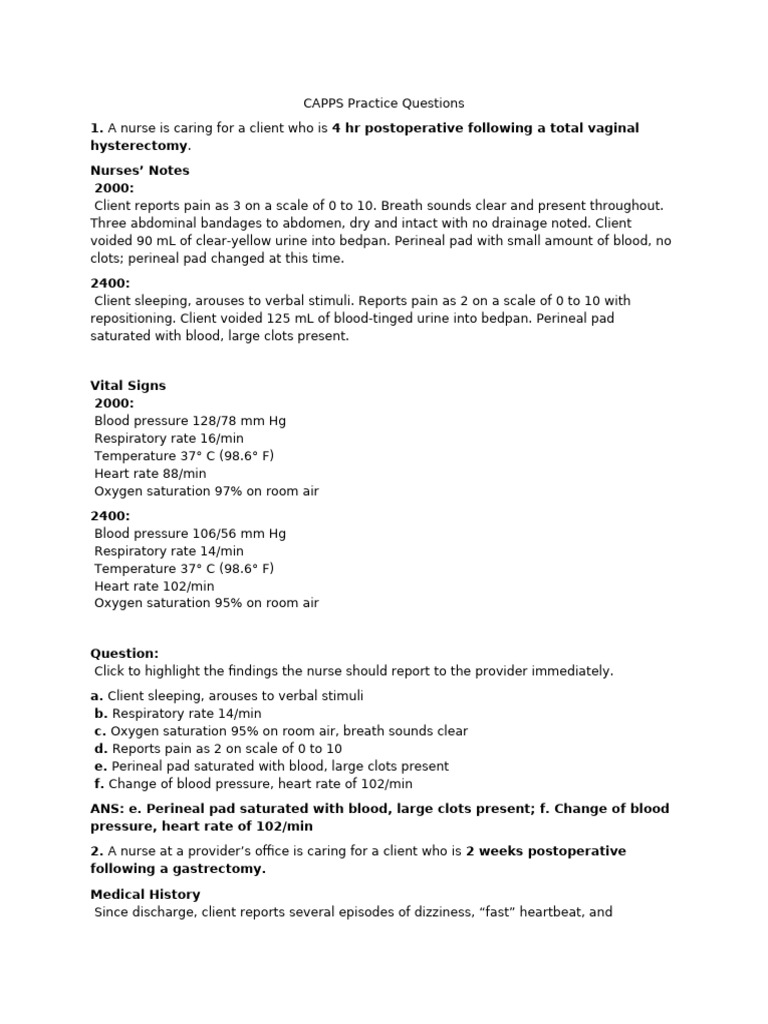 CAPPS Nursing Practice Questions Guide | PDF | Surgery | Blood