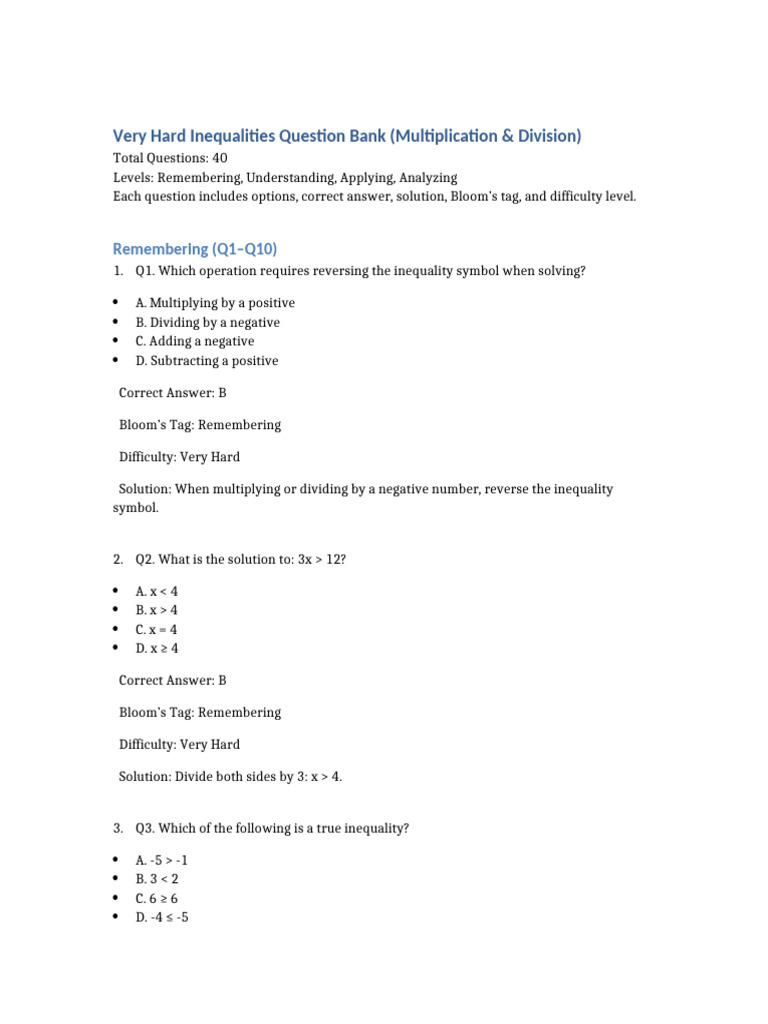 Very Hard Inequalities Question Bank | PDF | Inequality (Mathematics ...
