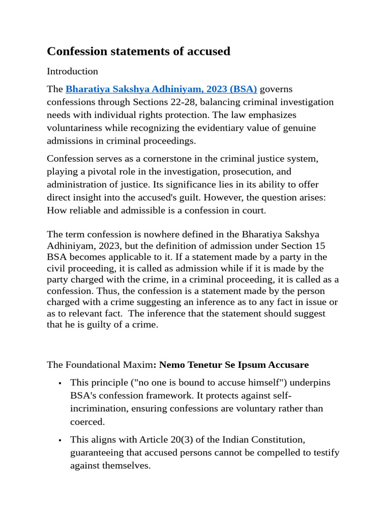 Confessions in Criminal Law: BSA 2023 Insights | PDF | Confession (Law ...