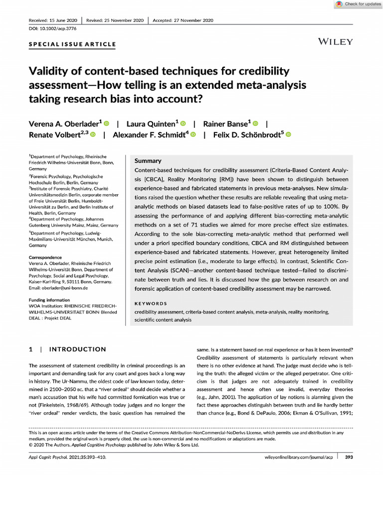 Validity of Content Based Techniques For Credibility Assessment-How ...