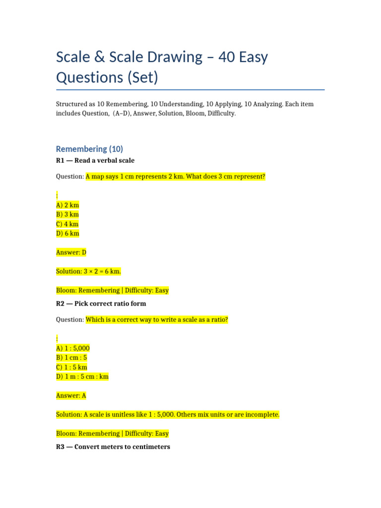 Scale Drawing: 40 Questions Set | PDF | Length | Area