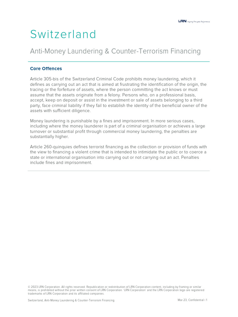 Switzerland AML & CTF Regulations Overview | PDF | Terrorism Financing ...