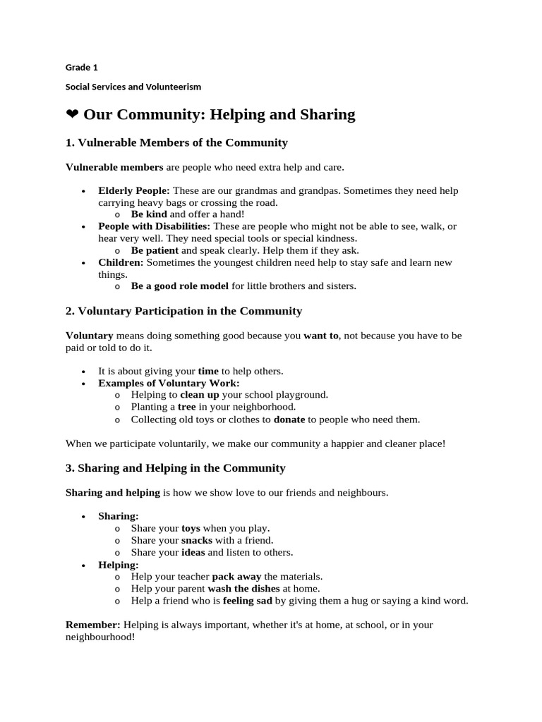 Grade 1 Volunteerism | PDF