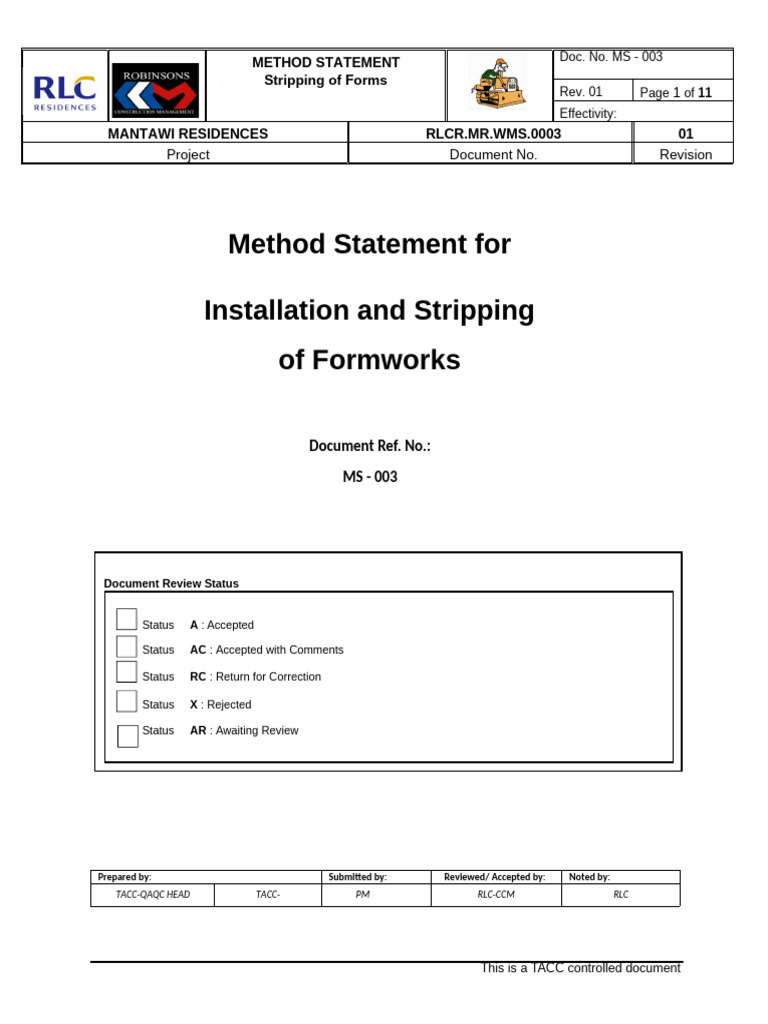 Method Statement for Formwork Stripping | PDF | Concrete | Waste