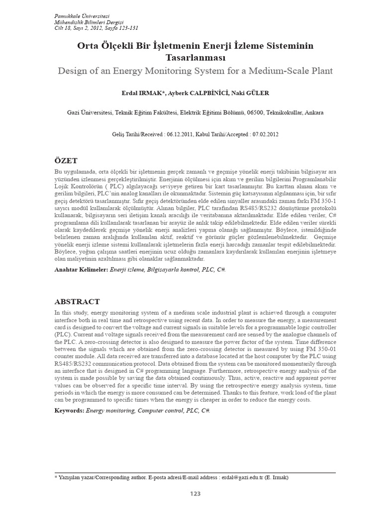 Design of An Energy Monitoring System For A Medium-Scale Plant | PDF