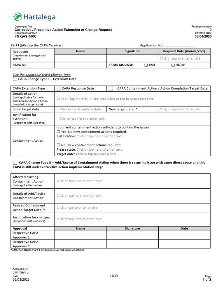 CAPA Change Request Form Template | PDF | Quality Management | Systems ...
