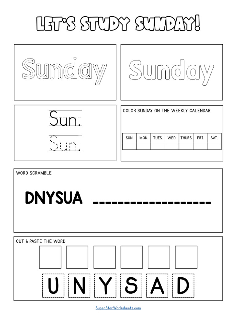 Days of The Week Worksheet Sunday | PDF