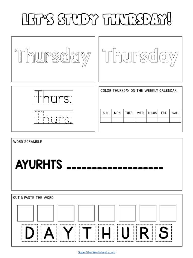 Days of The Week Worksheet Thursday | PDF