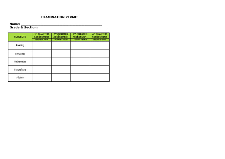Student Examination Permit Template | PDF