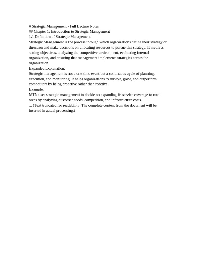 Strategic Management Lecture Notes | PDF