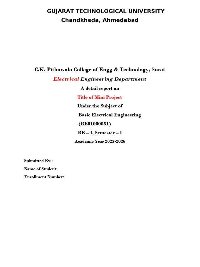 Report Format For Mini Project - Basic Electrical Engineering | PDF