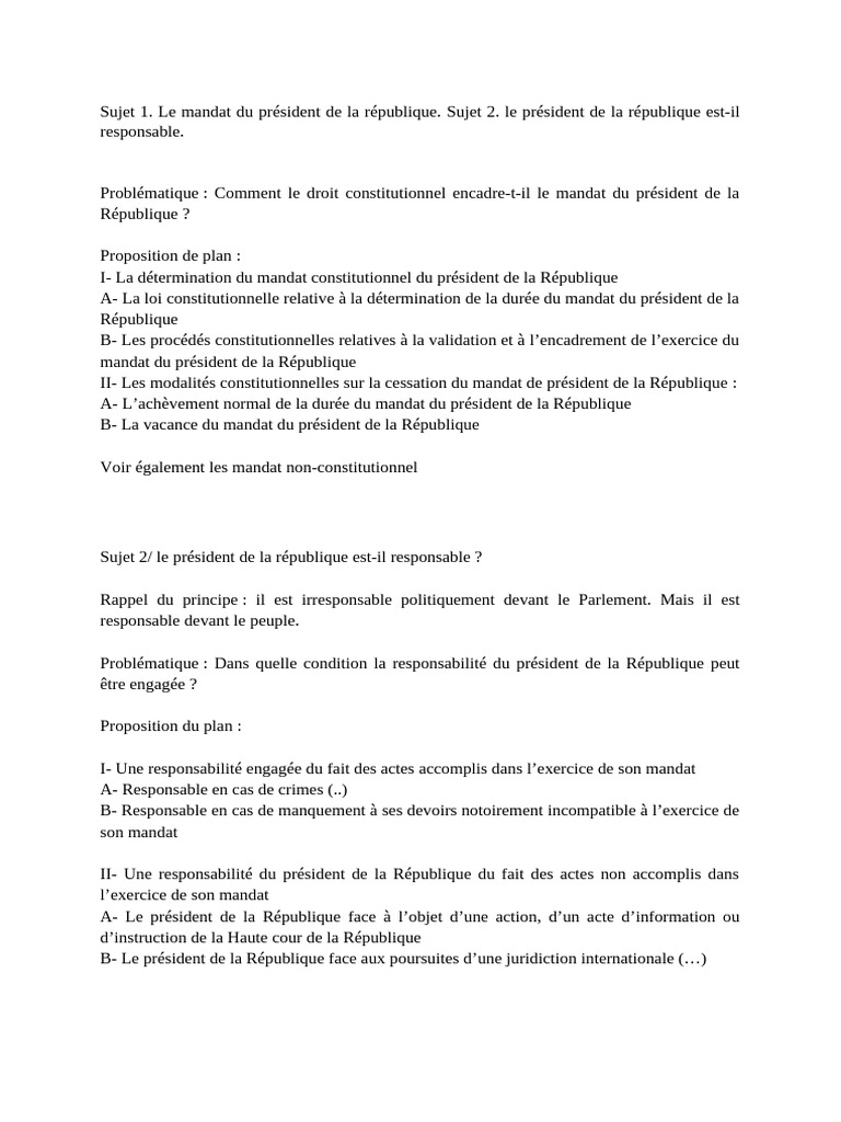 Mandat et responsabilité du président de la République | PDF