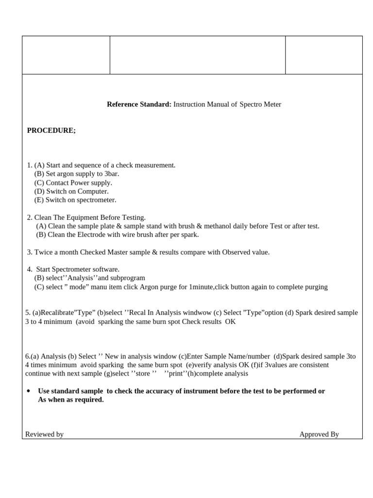 Work Instruction Spectro Analysis | PDF