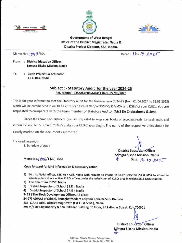 Statutory Audit Schedule 2024-25, Nadia | PDF
