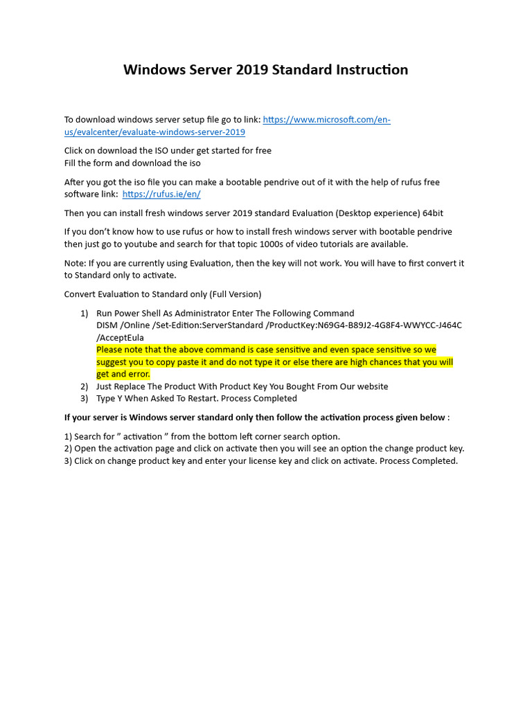Windows Server 2019 Standard Instruction Blsgwa | PDF