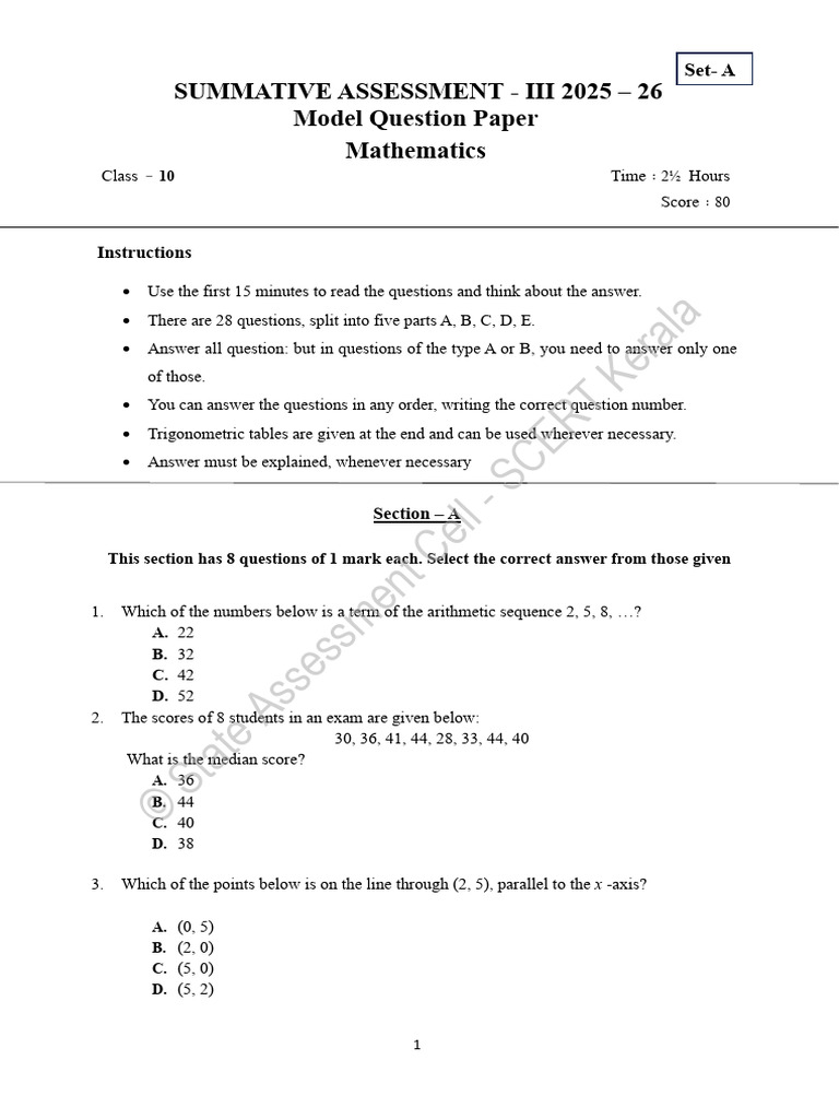 Class 10 Mathematics Model Paper 2025-26 | PDF | Circle | Triangle