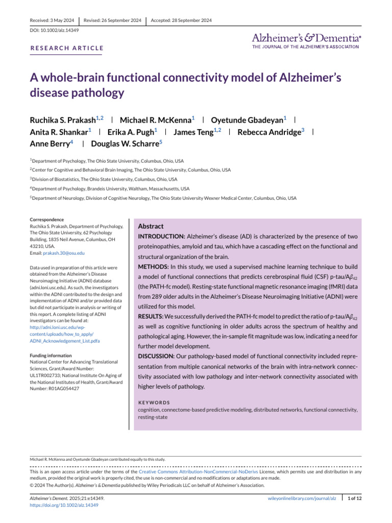 A Whole-Brain Functional Connectivity Model of Alzheimer's Disease ...