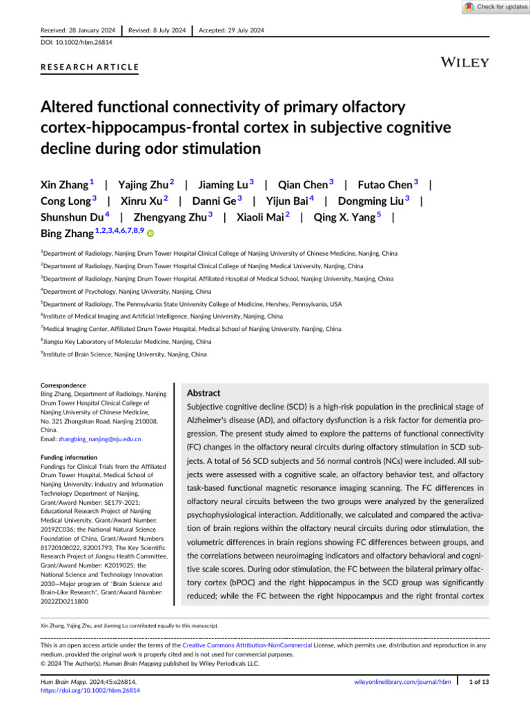 Human Brain Mapping - 2024 - Zhang - Altered Functional Connectivity of ...