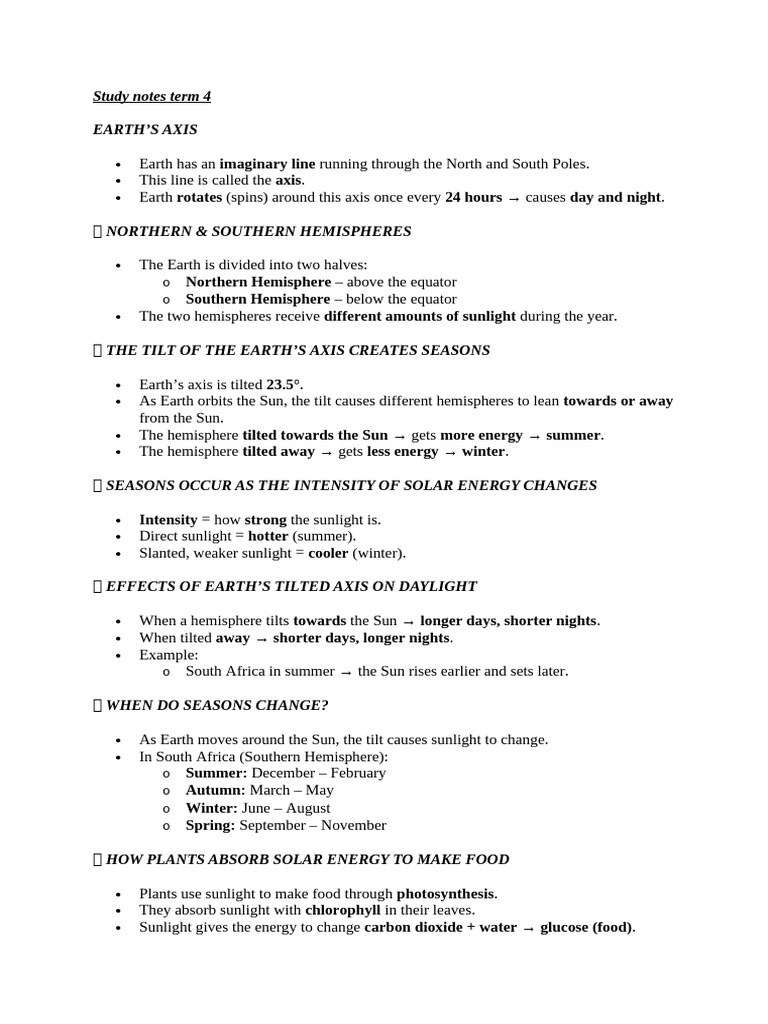 Study Notes Term 4 | PDF | Tide | Earth