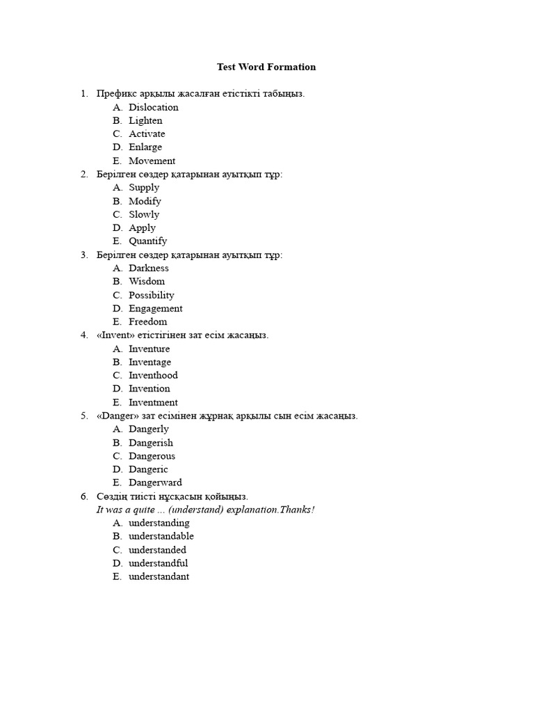 Test Word Formation | PDF