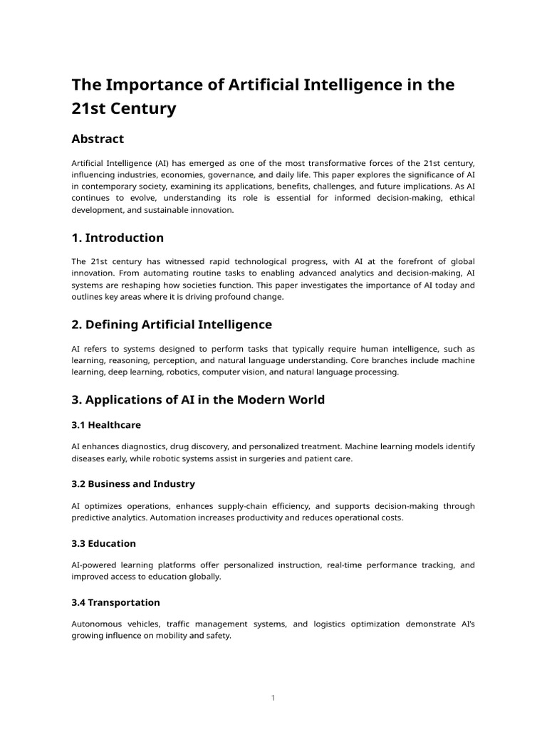 Importance of AI in Modern Society | PDF | Artificial Intelligence ...