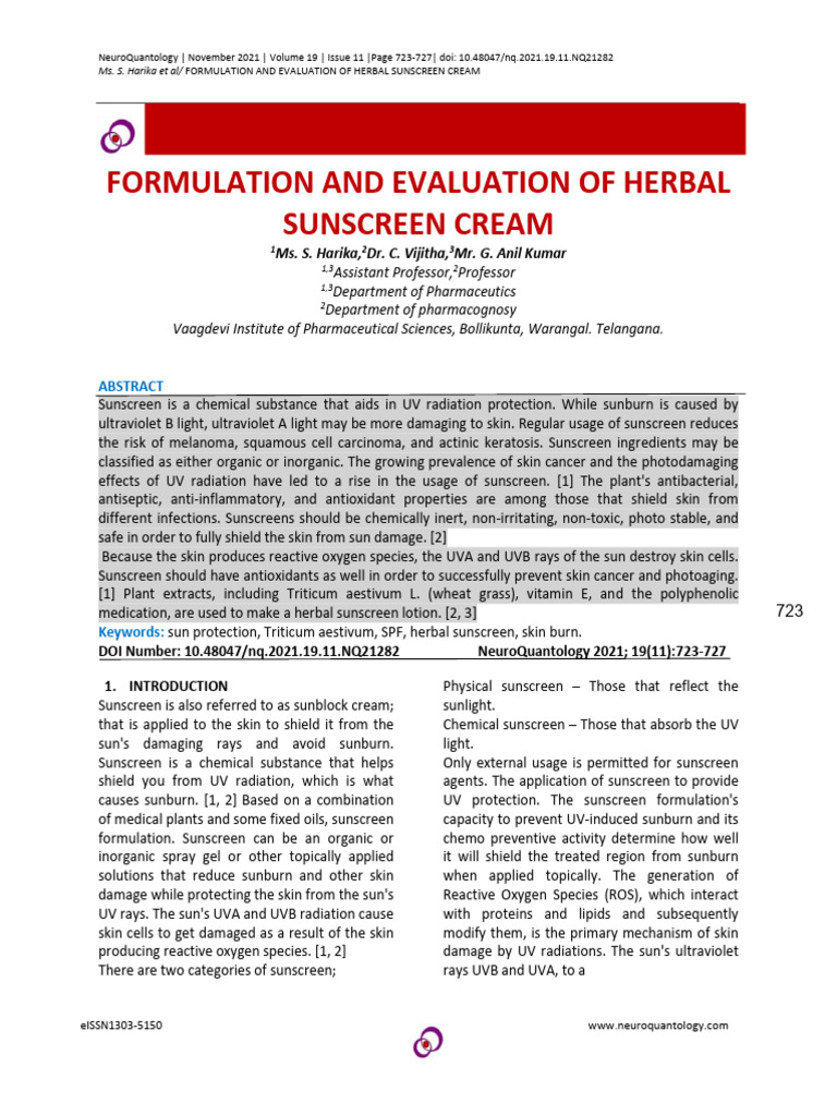 Herbal Sunscreen Cream Formulation | PDF | Sunscreen | Ultraviolet