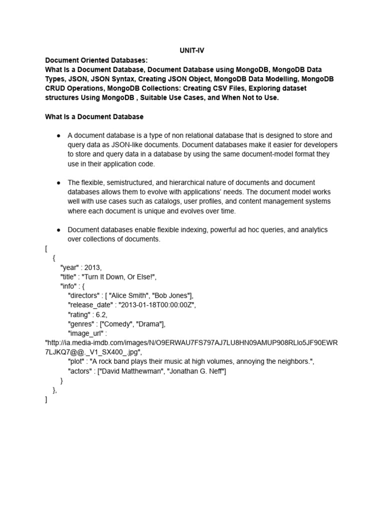 Document Databases with MongoDB Guide | PDF | Comma Separated Values | Json