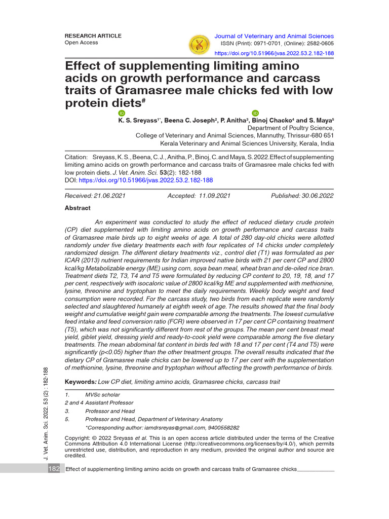 Effect of Supplementing Limiting Amino Acids On Growth Performance and ...